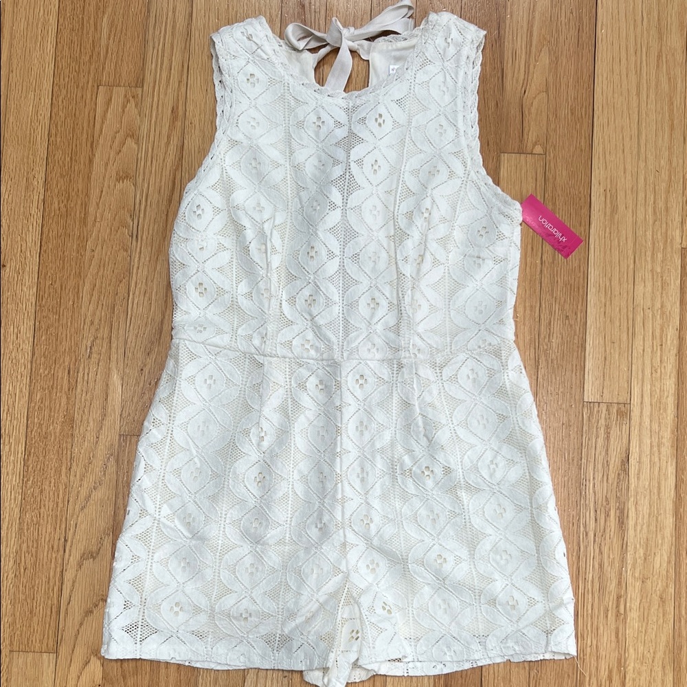 Bridal Shower/Wedding White Lace Romper with Back Tie